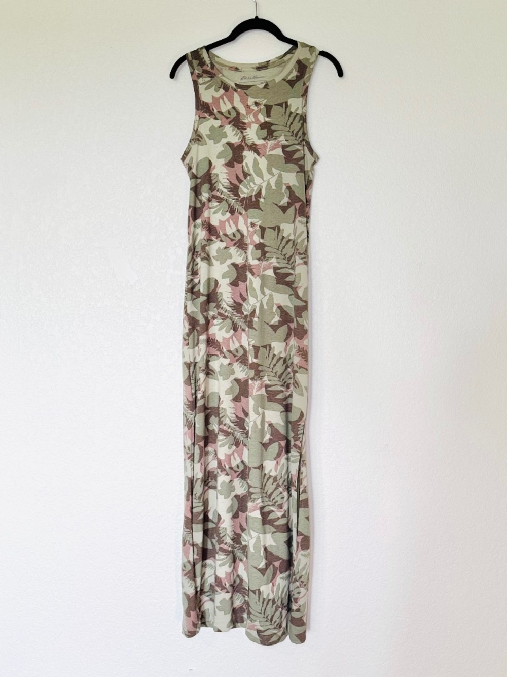 Eddie Bauer Maxi Dress XS Green Camo Cotton Camouflage Vacation Resortwear